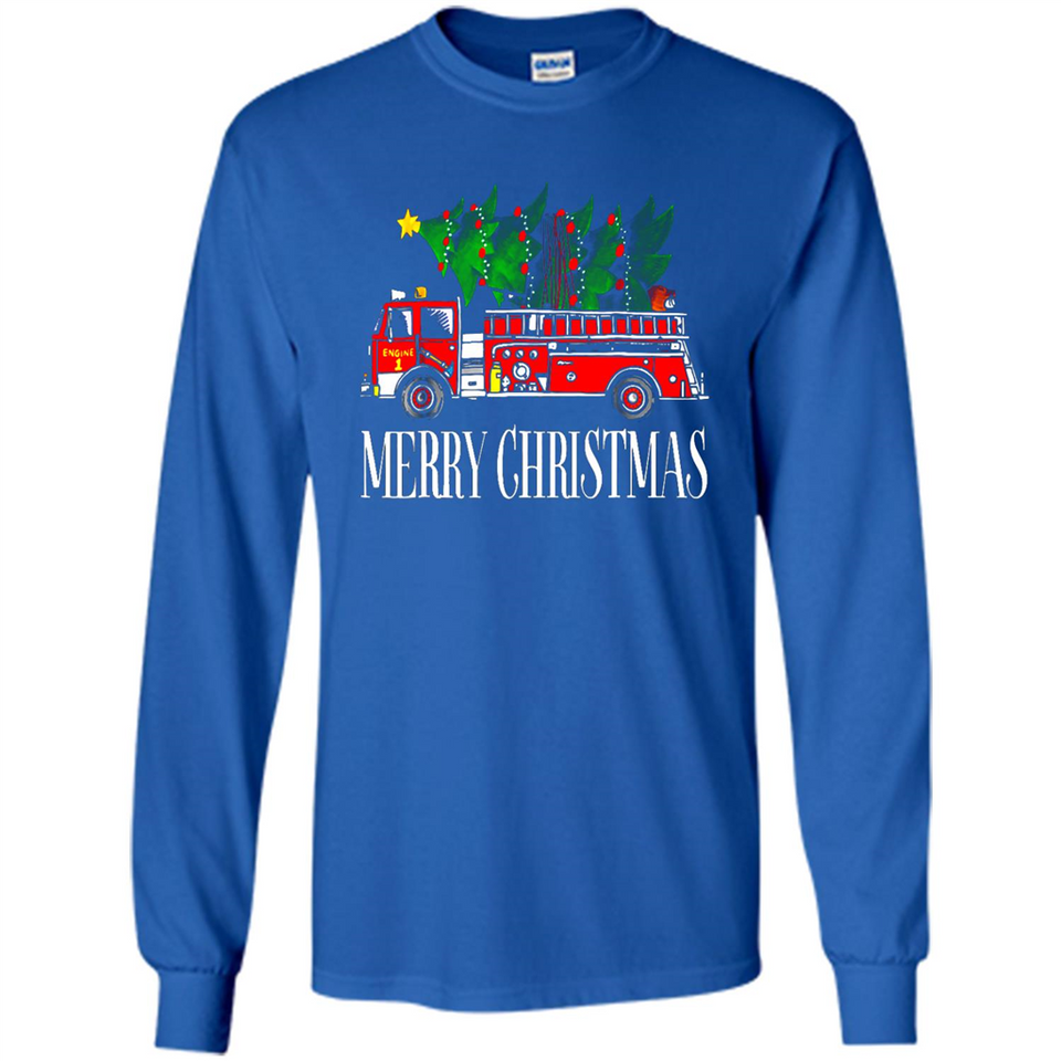 Firetruck Santa Sleigh Merry Christmas Firefighter - Long Sleeve T-Shirt