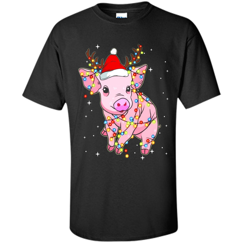 Christmas Lights Pig Wearing Santa Hat Funny Xmas - Shirt