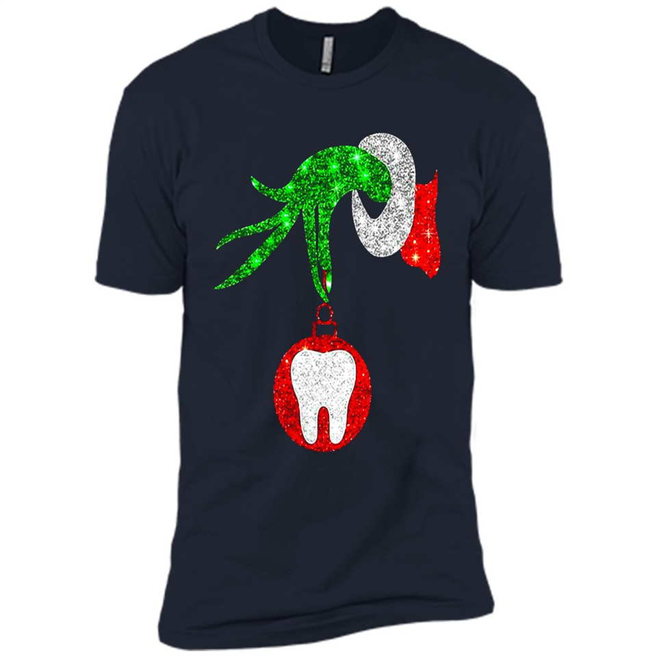 Christmas Nurse Grinch hand holding clinic dental ornament - Premium Short Sleeve T-Shirt
