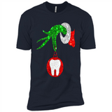 Christmas Nurse Grinch hand holding clinic dental ornament - Premium Short Sleeve T-Shirt
