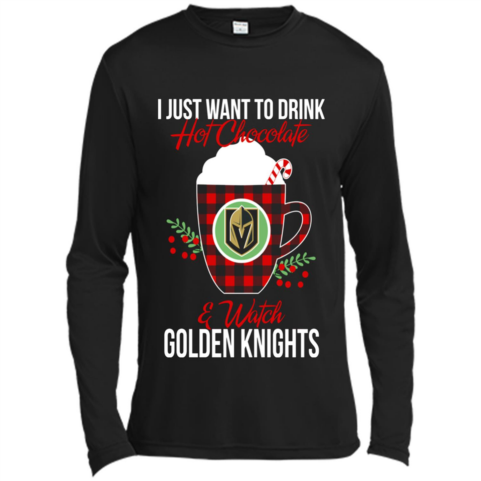 I Just Want To Drink Hot Chocolate & Watch Vegas Golden Knights Ugly Christmas Sweater PINGPONG