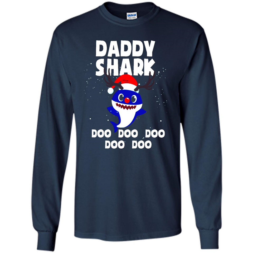 Daddy Shark Costume Reindeer Funny Christmas T-Shirt - Long Sleeve T-Shirt
