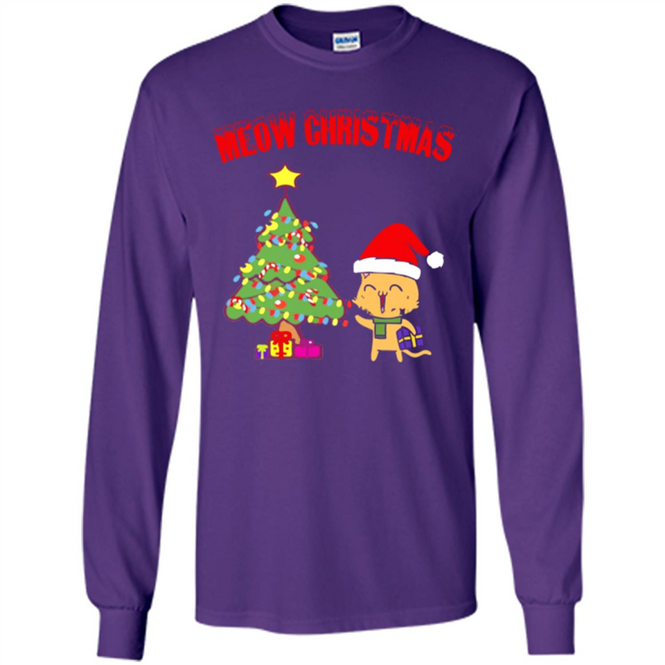 Meow merry christmas- cat and pine merry christmas - Long Sleeve T-Shirt
