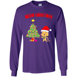 Meow merry christmas- cat and pine merry christmas - Long Sleeve T-Shirt