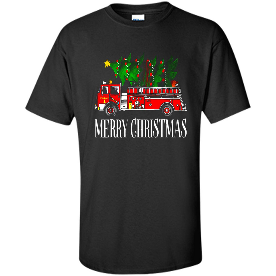 Firetruck Santa Sleigh Merry Christmas Firefighter - Shirt