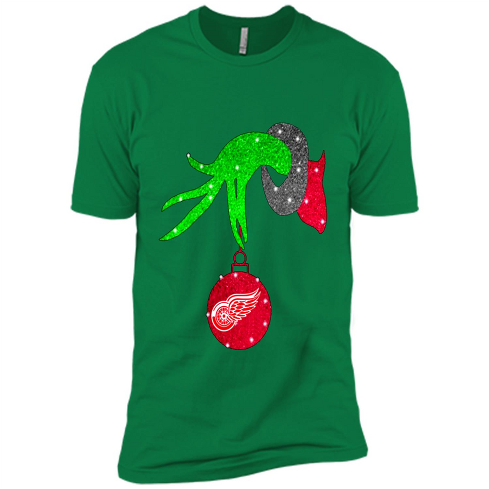 GRINCH HAND HOLDING DETROIT RED WINGS GLITTER CHRISTMAS PINGPONG
