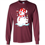Cute Snowman drink Red Wine Christmas T-Shirt - Long Sleeve T-Shirt