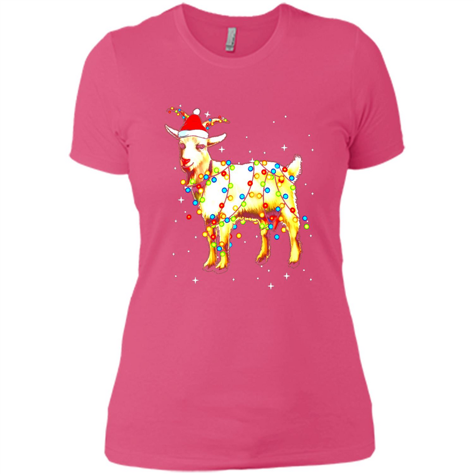 Christmas Lights Goat Wearing Santa Hat T-Shirt - Ladies' Boyfriend T-Shirt