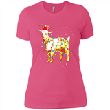 Christmas Lights Goat Wearing Santa Hat T-Shirt - Ladies' Boyfriend T-Shirt
