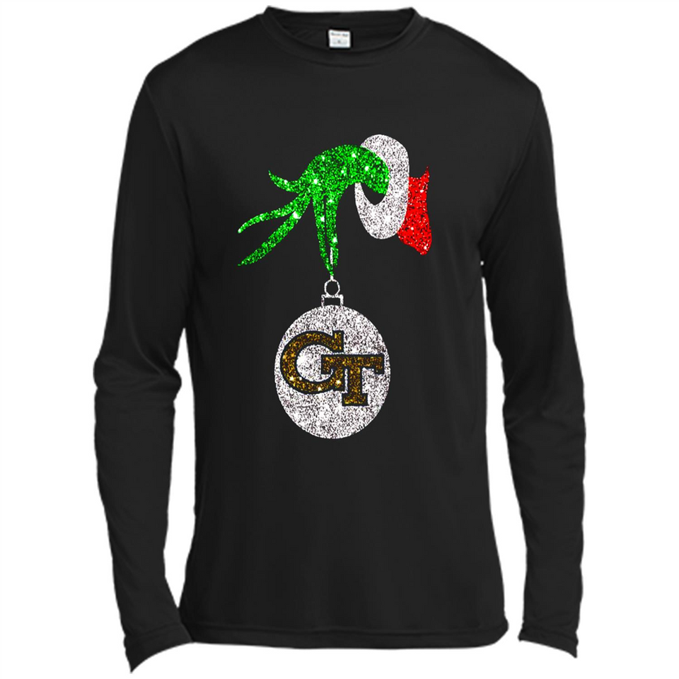 Fantastic Georgia Tech Yellow Jackets Glitter Grinch Monogram Ornament Christmas - Canvas Long Sleeve T-Shirt