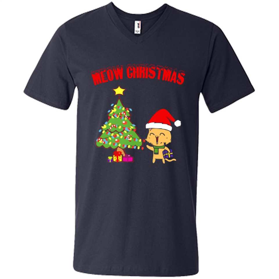Meow merry christmas- cat and pine merry christmas - Men's V-Neck