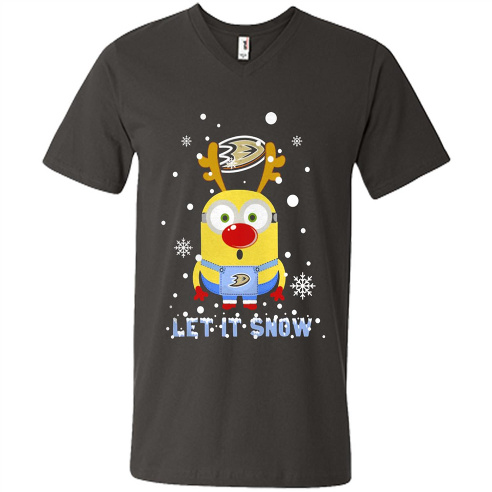 Minion Anaheim Ducks Ugly Christmas Sweater Let it Snow - Men's V-Neck