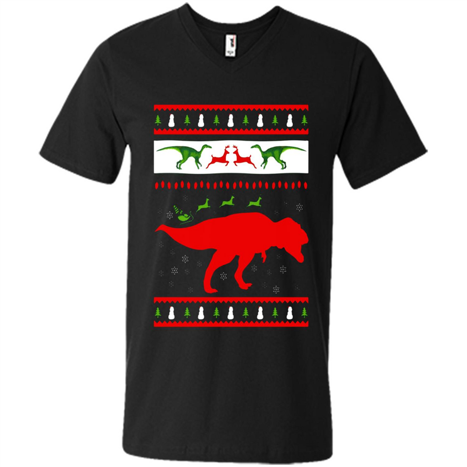 Dinosaur and Santa Clause Ugly Christmas Sweater - Men's V-Neck