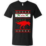 Dinosaur and Santa Clause Ugly Christmas Sweater - Men's V-Neck