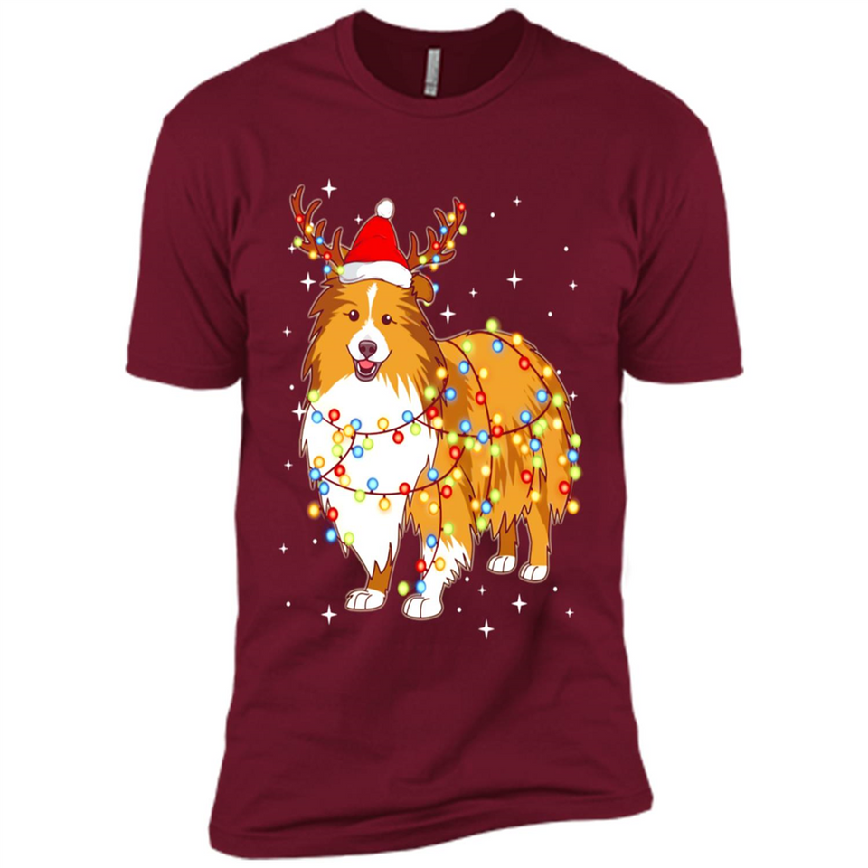 Christmas Lights Shetland Sheepdog Wearing Santa Hat Funny Xmas - Premium Short Sleeve T-Shirt
