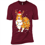 Christmas Lights Shetland Sheepdog Wearing Santa Hat Funny Xmas - Premium Short Sleeve T-Shirt