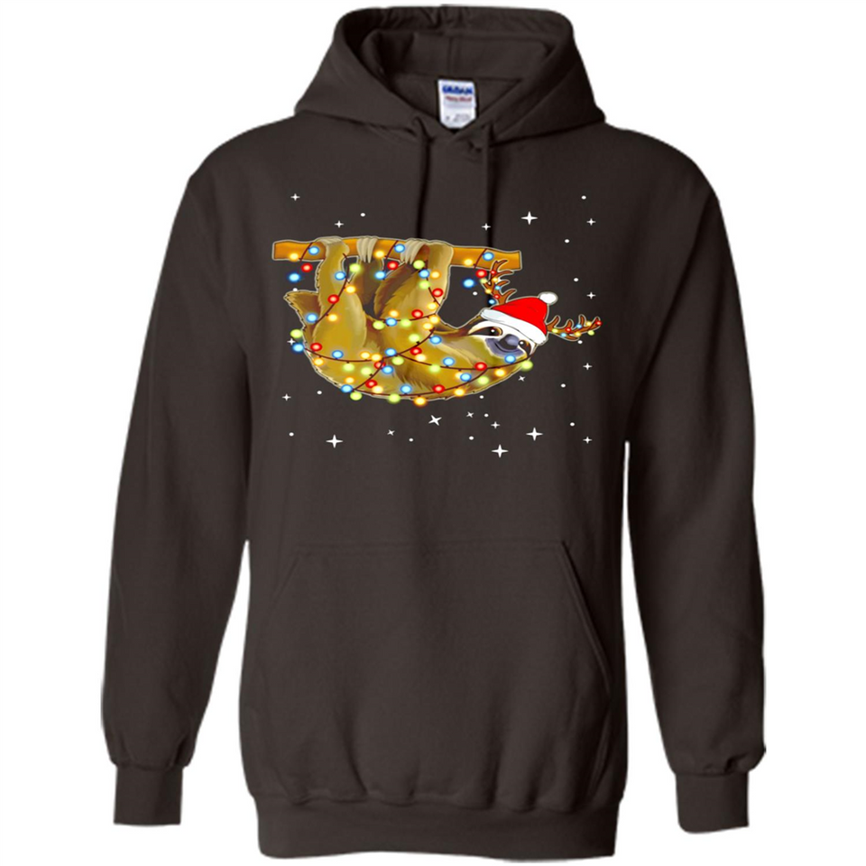 Christmas Lights Sloth Wearing Santa Hat Funny Xmas - Hoodie