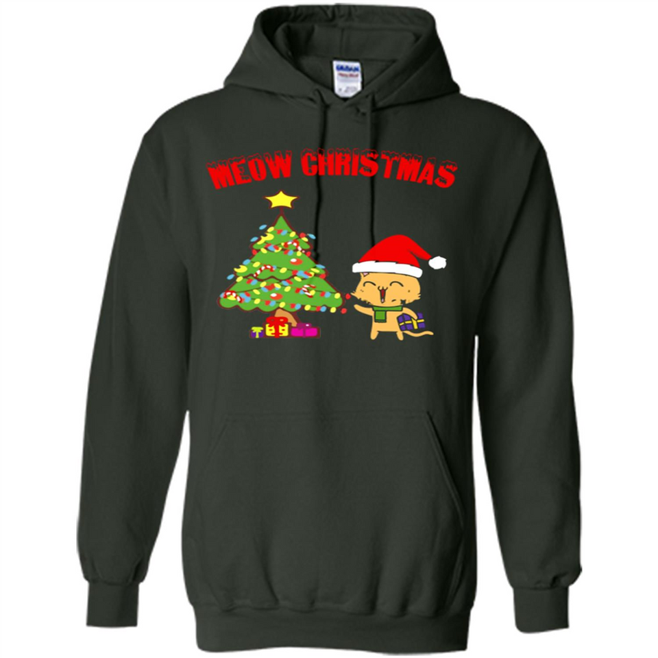 Meow merry christmas- cat and pine merry christmas - Hoodie