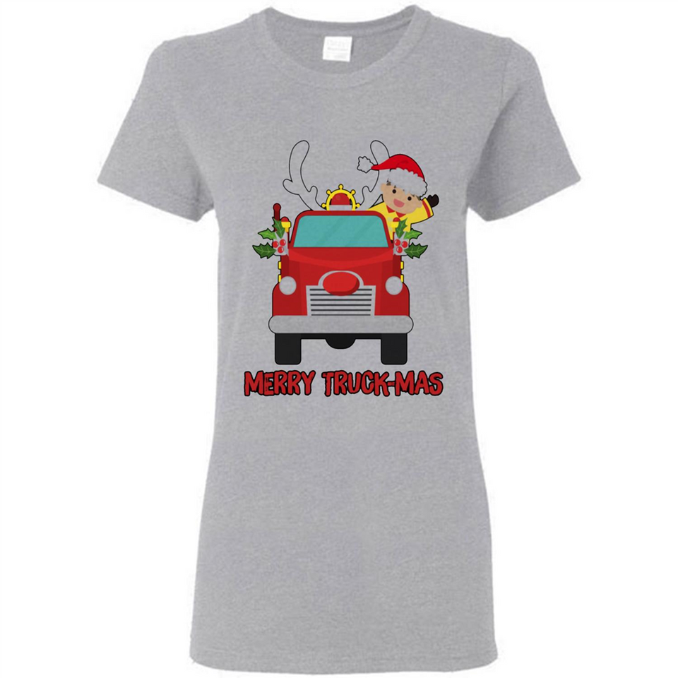 Merry Truck-Mas Christmas Fire Truck Cute Reindeer Sporty - Ladies Short-Sleeve
