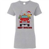 Merry Truck-Mas Christmas Fire Truck Cute Reindeer Sporty - Ladies Short-Sleeve