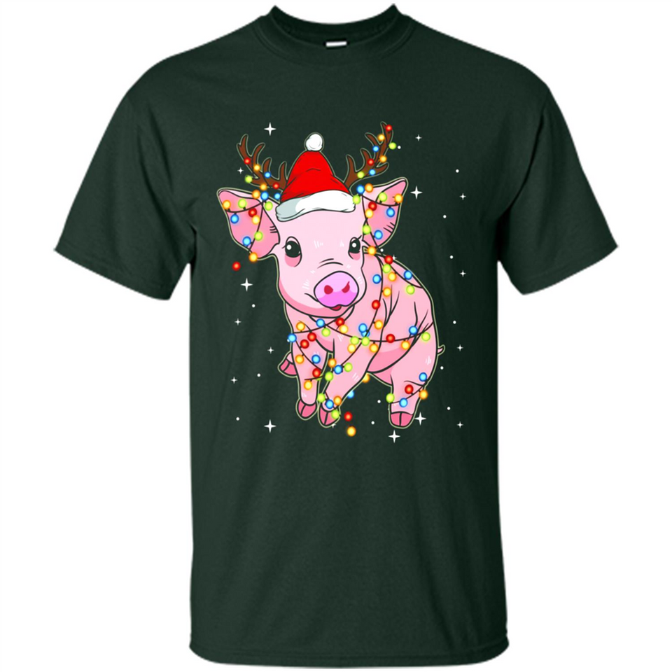 Christmas Lights Pig Wearing Santa Hat Funny Xmas - Shirt