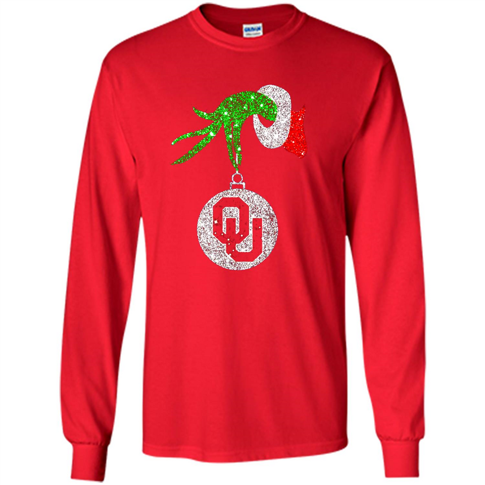 Amazing tee Oklahoma Sooners Glitter Grinch Monogram Ornament Christmas Gift - Long Sleeve T-Shirt