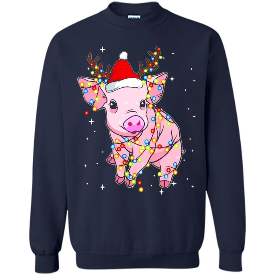 Christmas Lights Pig Wearing Santa Hat Funny Xmas - Sweatshirt
