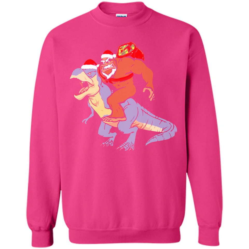 Bigfoot Riding Dinosaurus T-Shirt Funny Bigfoot Santa - Sweatshirt
