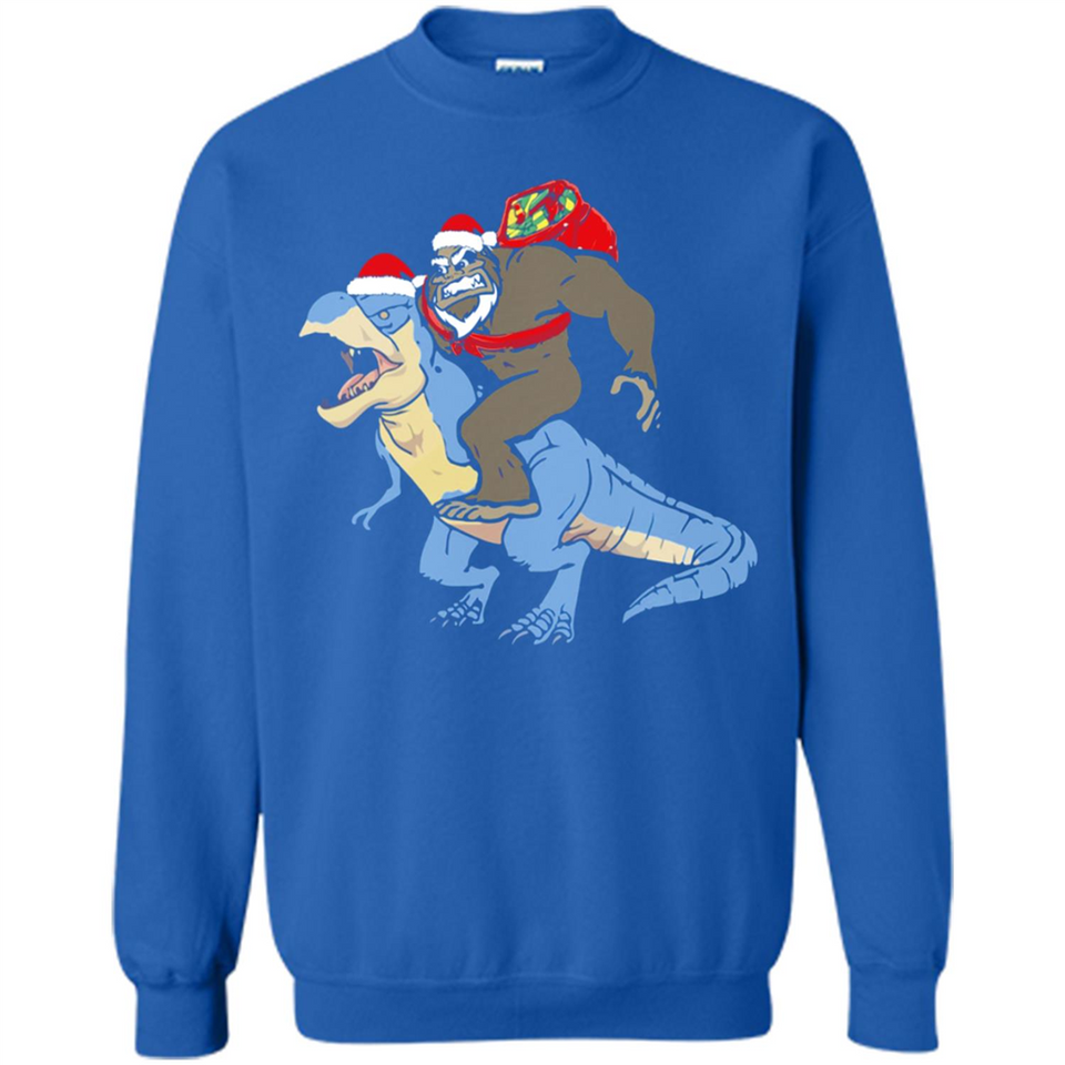 Bigfoot Riding Dinosaurus T-Shirt Funny Bigfoot Santa - Sweatshirt