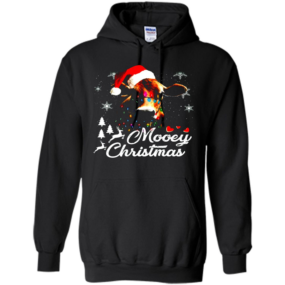 Mooey Christmas Cow Santa Christmas Lover Lights Sweatshirt - Hoodie