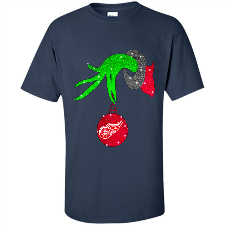 GRINCH HAND HOLDING DETROIT RED WINGS GLITTER CHRISTMAS PINGPONG
