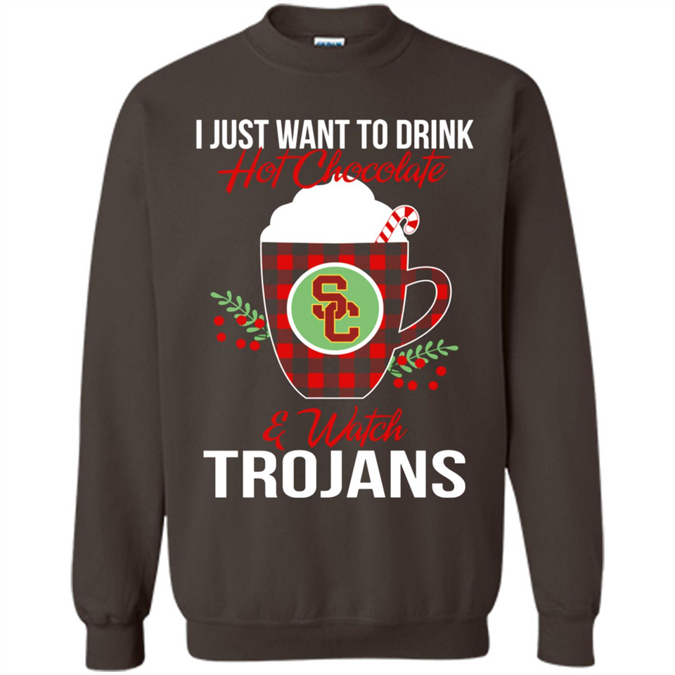 I Just Want To Drink Hot Chocolate & Watch USC Trojans Ugly Christmas Sweater PINGPONG