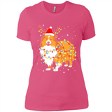 Christmas Lights Shetland Sheepdog Wearing Santa Hat Funny Xmas - Ladies' Boyfriend T-Shirt