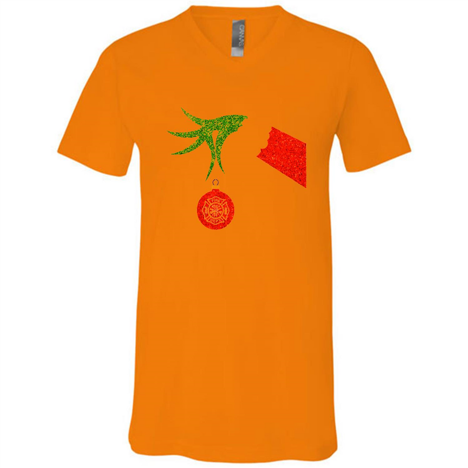 Funny Grinch Hand holding Firefighter ornament Christmas Sporty T-Shirt - Canvas Unisex V-Neck