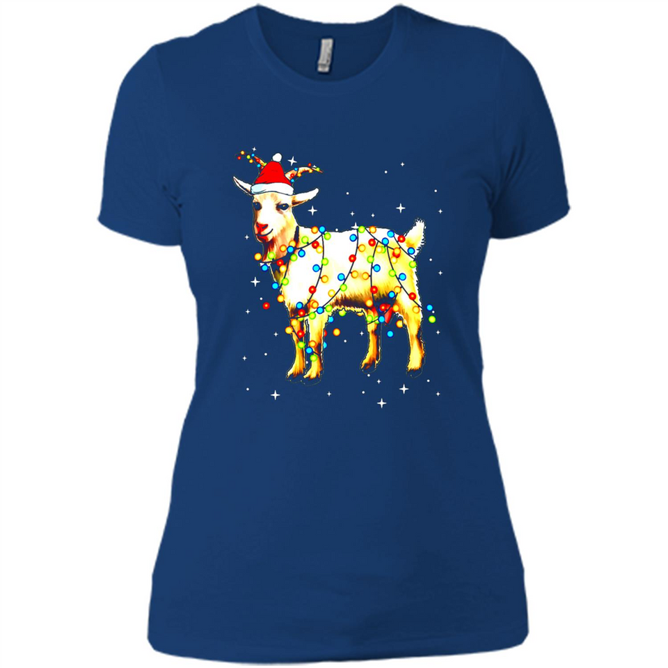 Christmas Lights Goat Wearing Santa Hat T-Shirt - Ladies' Boyfriend T-Shirt
