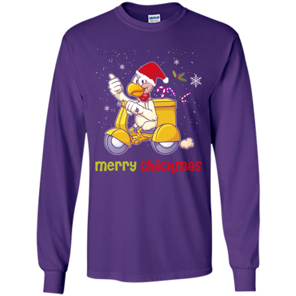 Funny Santa Christmas Chicken Shirt - Merry Chickmas - Long Sleeve T-Shirt