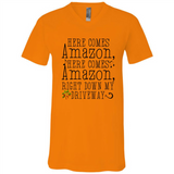 Here Comes Amazon Right Down My Driveway Christmas - Canvas Unisex V-Neck