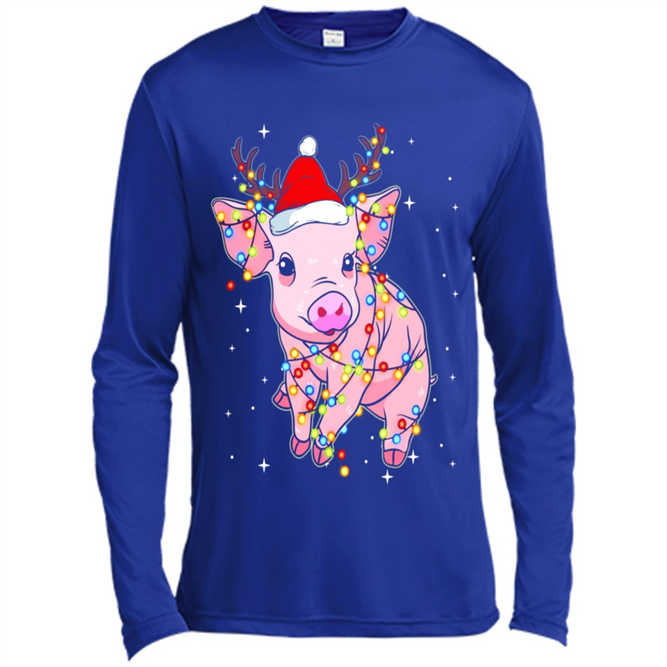 Christmas Lights Pig Wearing Santa Hat Funny Xmas - Canvas Long Sleeve T-Shirt