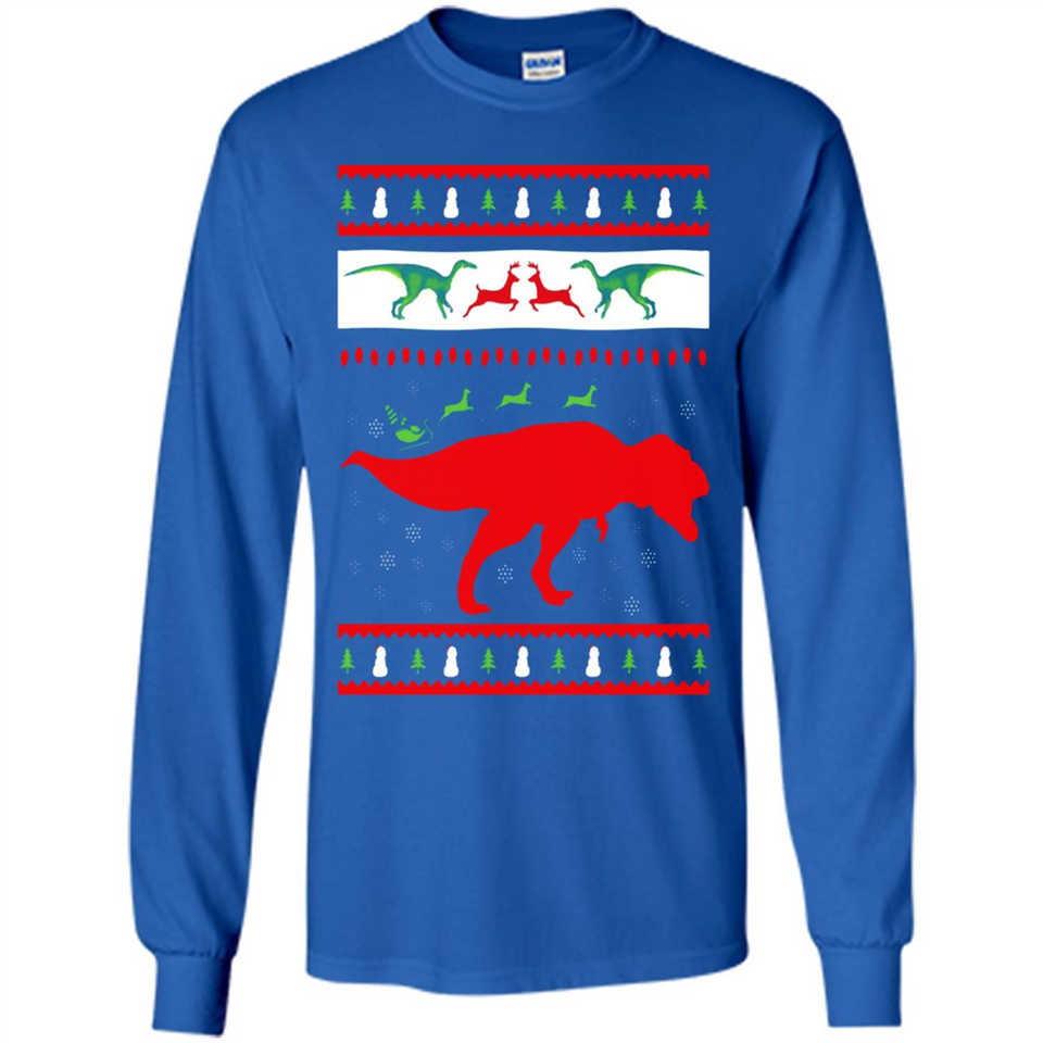 Dinosaur and Santa Clause Ugly Christmas Sweater - Long Sleeve T-Shirt