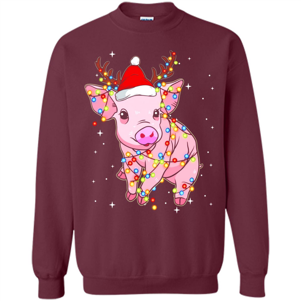Christmas Lights Pig Wearing Santa Hat Funny Xmas - Sweatshirt