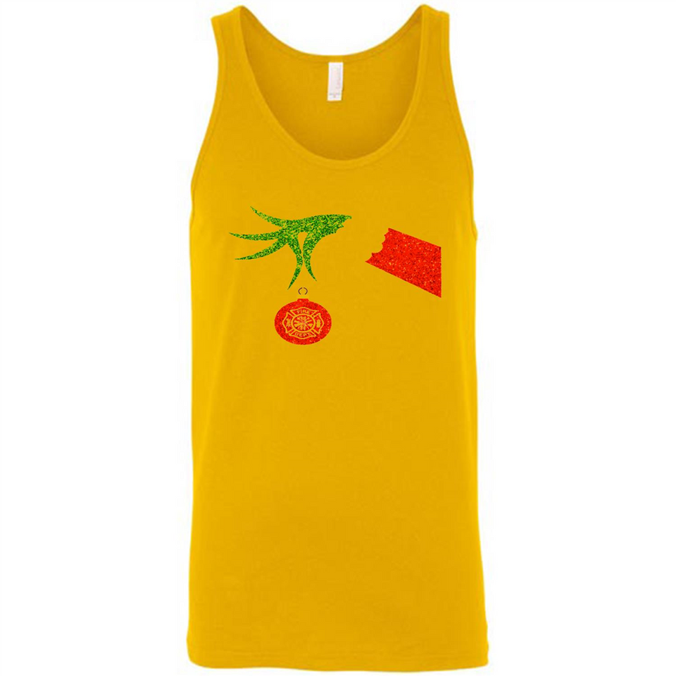 Funny Grinch Hand holding Firefighter ornament Christmas Sporty T-Shirt - Canvas Unisex Tank