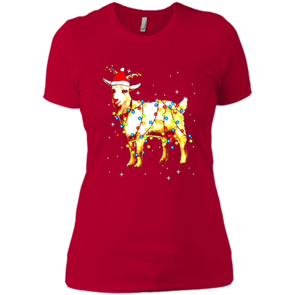 Christmas Lights Goat Wearing Santa Hat T-Shirt - Ladies' Boyfriend T-Shirt