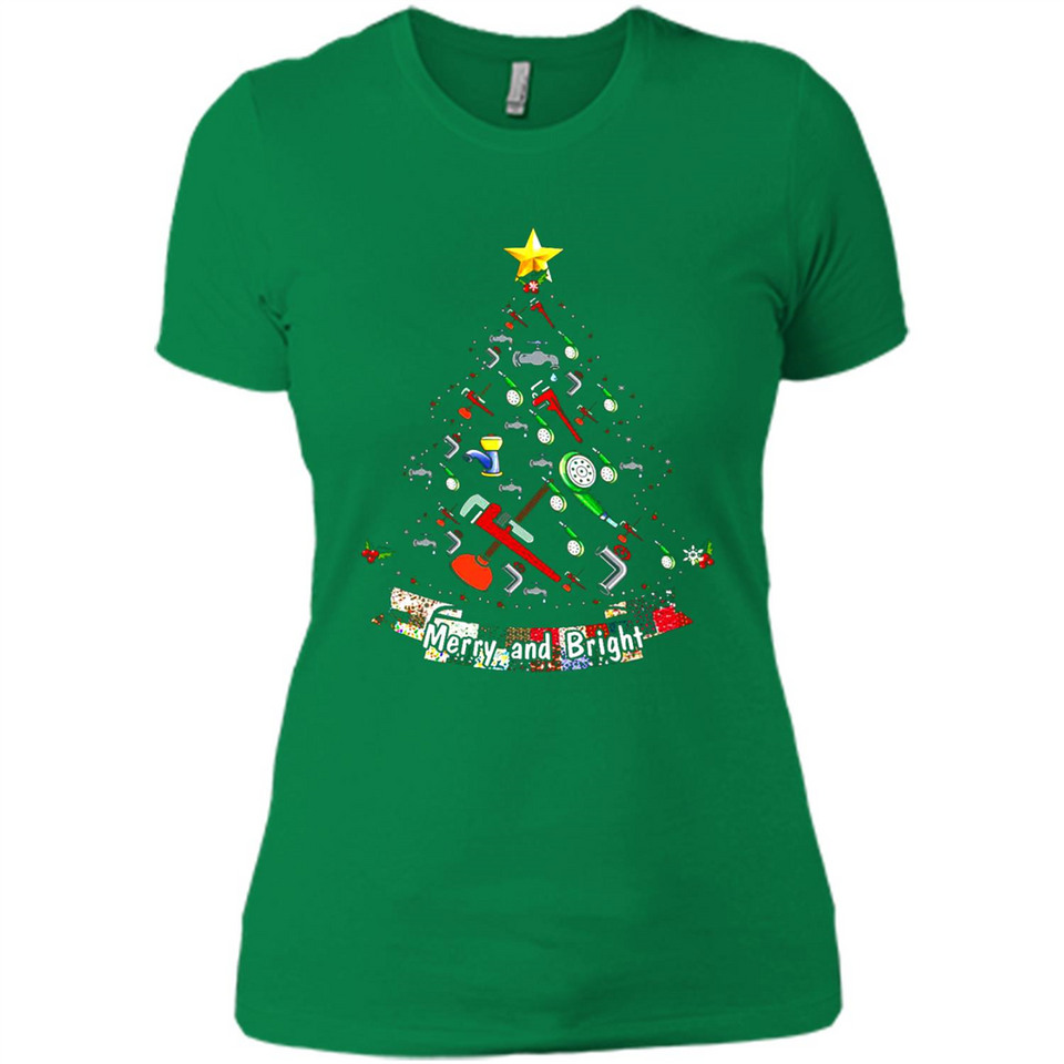Merry And Bright Plumber Christmas Tree Shirt PINGPONG - Ladies' Boyfriend T-Shirt
