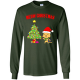 Meow merry christmas- cat and pine merry christmas - Long Sleeve T-Shirt