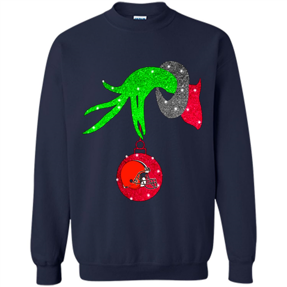 GRINCH HAND HOLDING CLEVELAND BROWNS GLITTER CHRISTMAS PINGPONG
