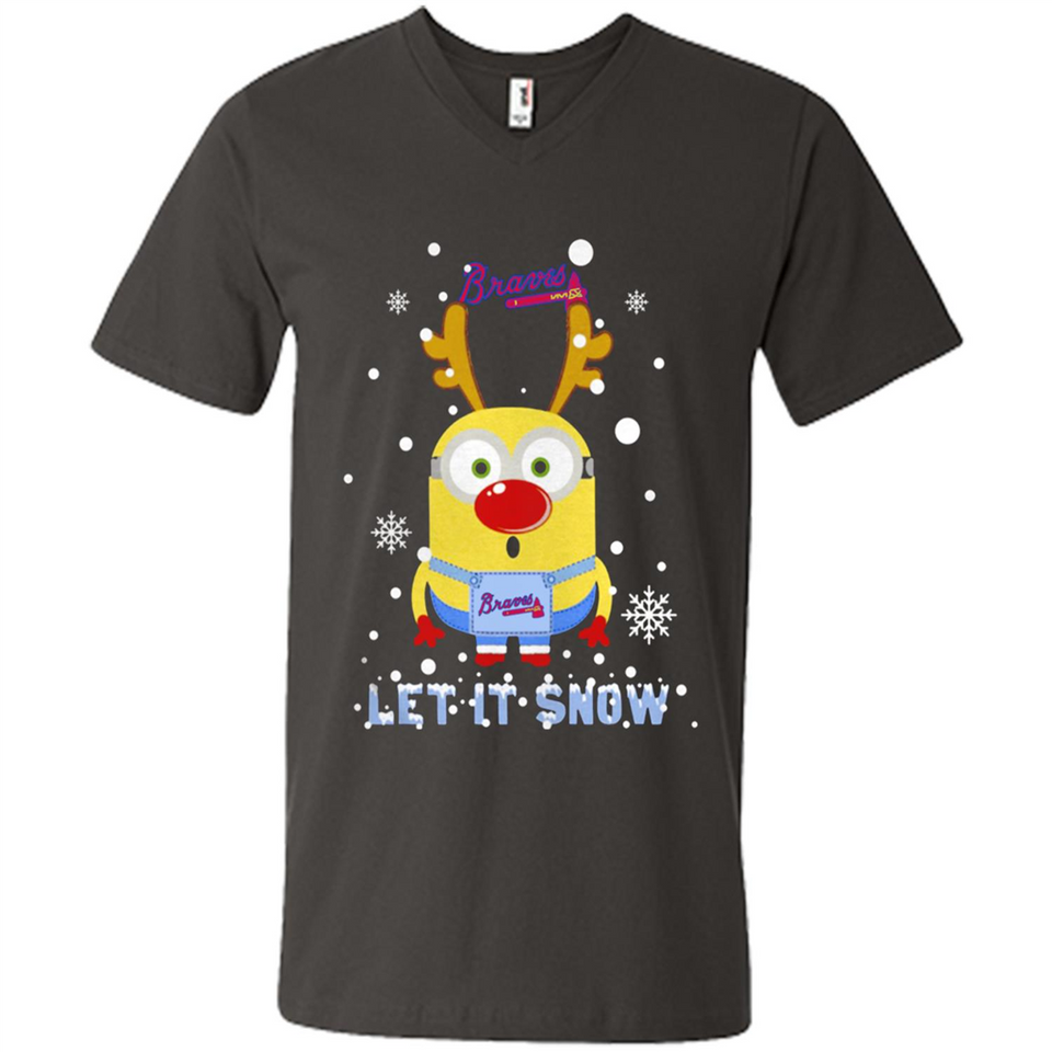 Minion Atlanta Braves Ugly Christmas Sweater Let it Snow - Men's V-Neck
