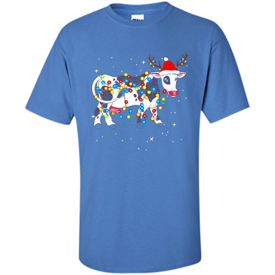 Christmas Lights Cow Wearing Santa Hat Funny Xmas Sweatshirt - Shirt