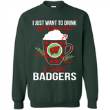 I Just Want To Drink Hot Chocolate & Watch Wisconsin Badgers Ugly Christmas Sweater PINGPONG