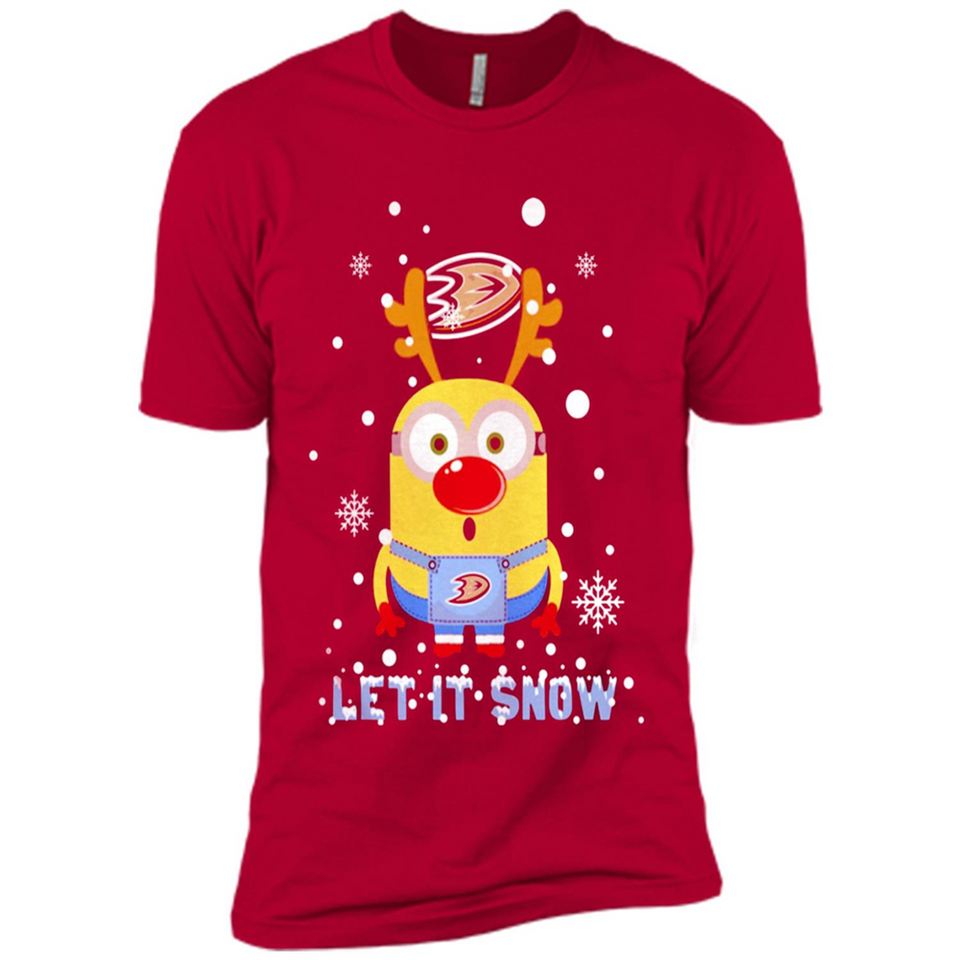 Minion Anaheim Ducks Ugly Christmas Sweater Let it Snow - Premium Short Sleeve T-Shirt
