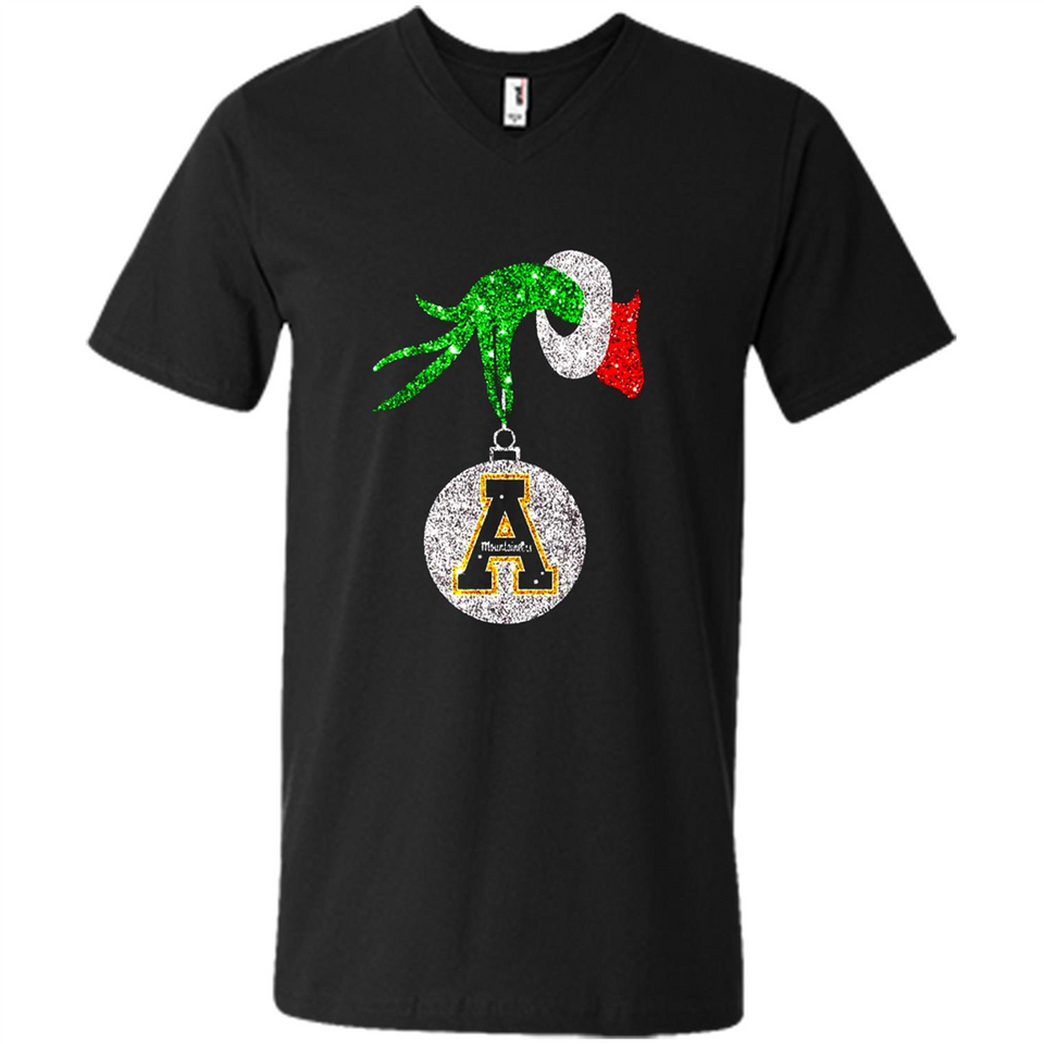 Funny Appalachian State Mountaineers Glitter Grinch Monogram Ornament Christmá - Men's V-Neck
